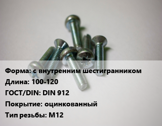 Винт с внутренним шестигранникомх100-120 DIN 912 оцинкованный М12, 10.9,8.8, по запросу, кг цена от 17.91 Тг / кг, где купить, условия доставки в Актобе и Актюбинской области